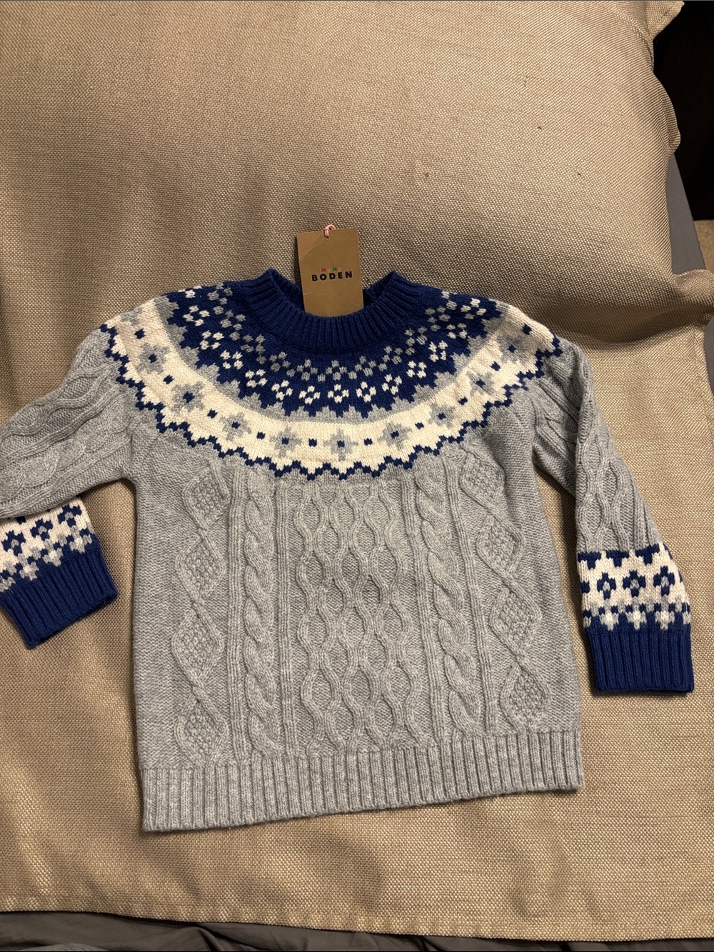 Mini Boden Wool Blend Fair Isle Cable Sweater
